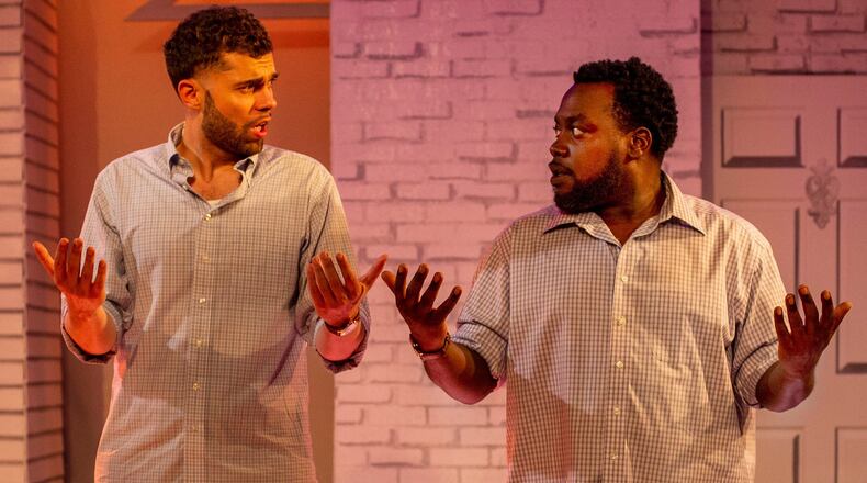 Justin Walker (left) and Enoch King co-star in the racial comedy-drama “Hands of Color” at Synchronicity Theatre. CONTRIBUTED BY JERRY SIEGEL