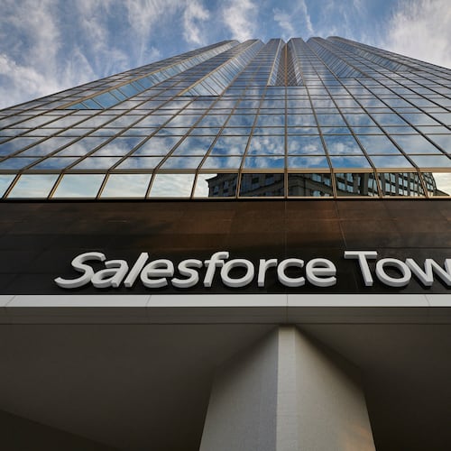 Salesforce Tower, a 34-story skyscraper, is a fixture of Buckhead’s glassy skyline. Salesforce has announced it will invest $15 million to expand its Georgia operations. (Courtesy of Salesforce)