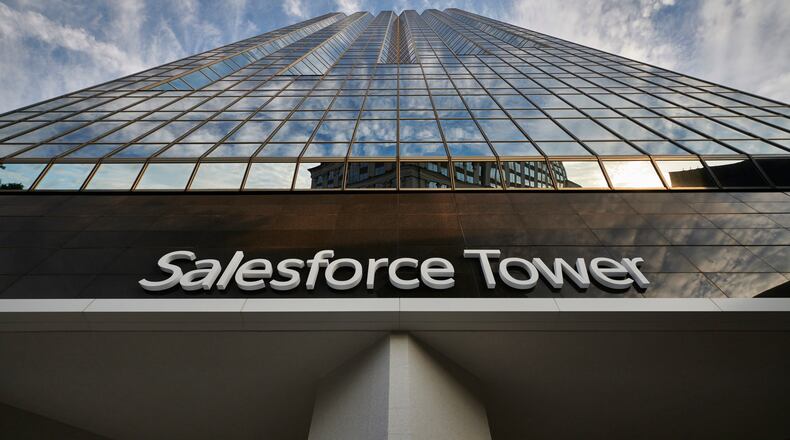 Salesforce Tower, a 34-story skyscraper, is a fixture of Buckhead’s glassy skyline. Salesforce has announced it will invest $15 million to expand its Georgia operations. (Courtesy of Salesforce)
