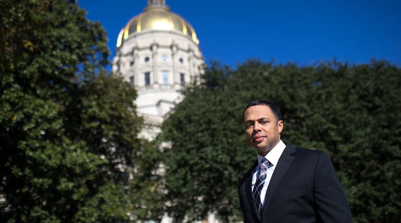 Georgia GOP vice chairman Michael McNeely outside the state Capitol shortly after Donald Trump’s election as president in November. McNeely is one of 16 GOP electors. Branden Camp/Special