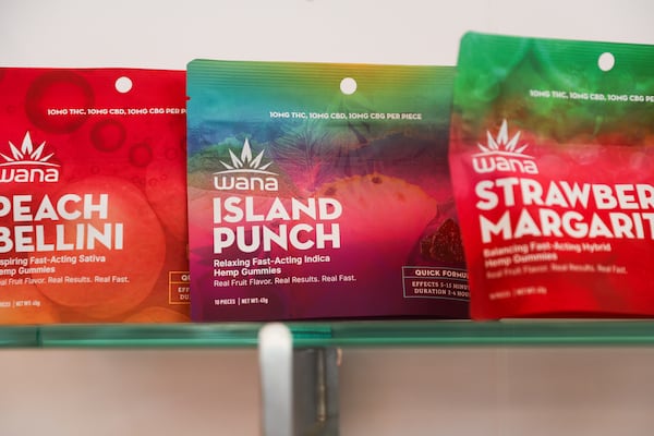 Gummies are on display during the Edibles.com grand opening on Thursday, April 9, 2026, in Atlanta. The federal government passed legislation that essentially bans hemp products, set to take effect later this year. (Abbey Cutrer/AJC)