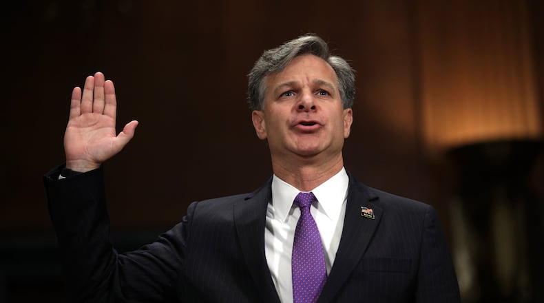 FBI director nominee Christopher Wray is sworn in during his confirmation hearing before the Senate Judiciary Committee on July 12 in Washington. The U.S. Senate voted 92-5 on Tuesday to confirm Wray’s appointment. (Photo by Alex Wong/Getty Images)
