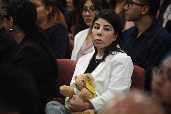 Family members await the start of the sentencing for Patrick Crusius, the Walmart mass shooter, at the Enrique Moreno County Courthosue in El Paso, Texas, on April 21, 2025. (Omar Ornelas/Pool Photo via AP)
