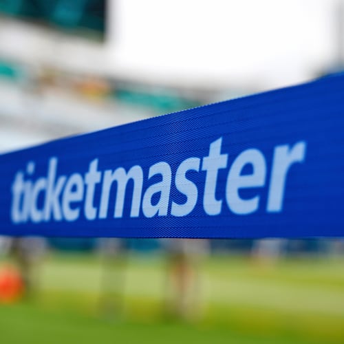 FILE - The Ticketmaster logo is seen along the sideline of the field before an NFL football game, Sept. 15, 2024, in Jacksonville, Fla. (AP Photo/Phelan M. Ebenhack, File)