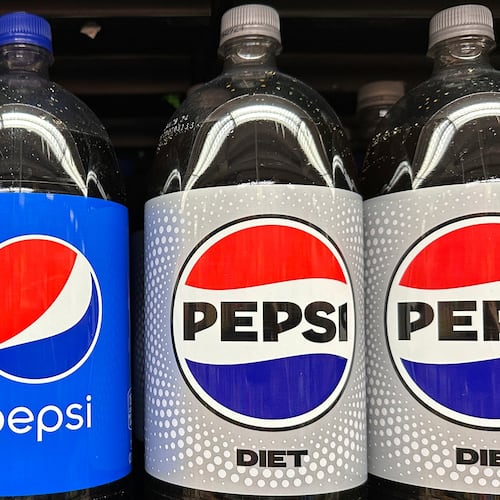 FILE - Plastic bottles of Pepsi are displayed at a grocery store, Nov. 15, 2023, in New York. (AP Photo/Ted Shaffrey, File)