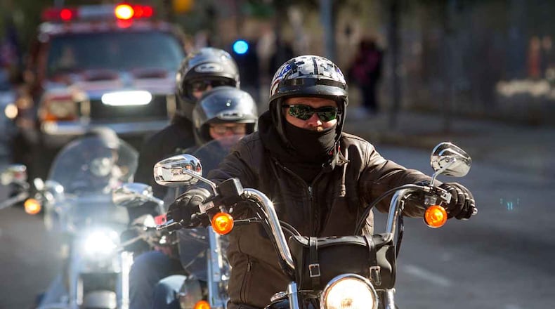 Motorcycle riders join the Georgia Veterans Day Parade in downtown Atlanta Saturday, November 11, 2017. (AJC file photo)