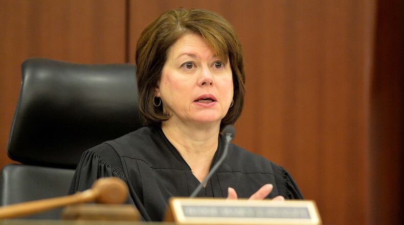 Cobb County Superior Court Judge Mary Staley during a 2015 hearing in the Harris case. (AJC file / Kent D. Johnson)