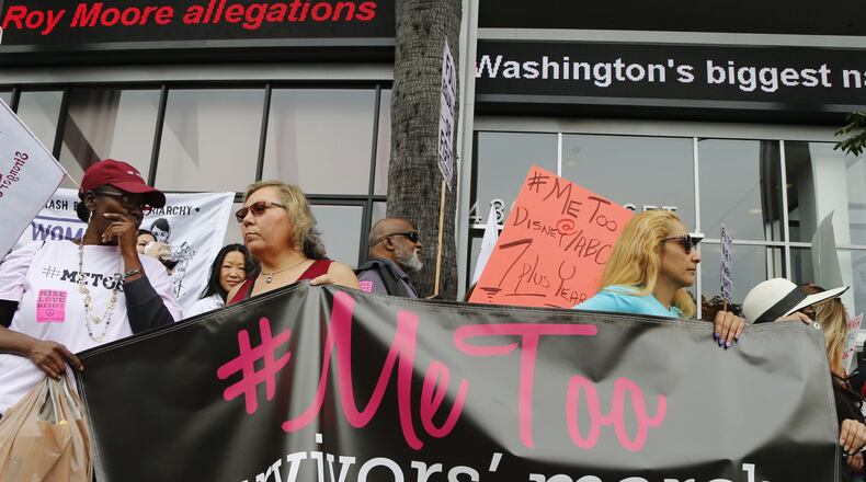 In this Nov. 12 photo, participants rally outside CNN’s Hollywood studios to take a stand against sexual assault and harassment for the #MeToo March in the Hollywood district of Los Angeles. AP PHOTO / DAMIAN DOVARGANES, FILE