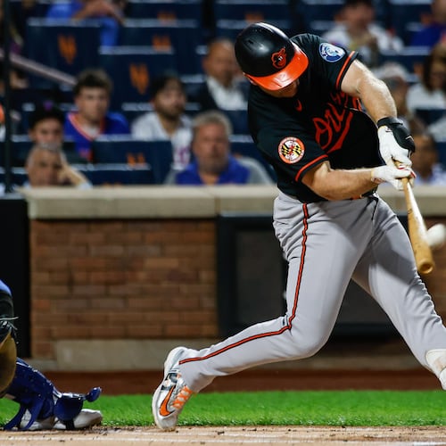 Baltimore Orioles Pete Alonso hits a solo home run during the first inning of a baseball game against the New York Mets, Wednesday, Sept. 16, 2026, in New York. (AP Photo/Eduardo Munoz Alvarez)