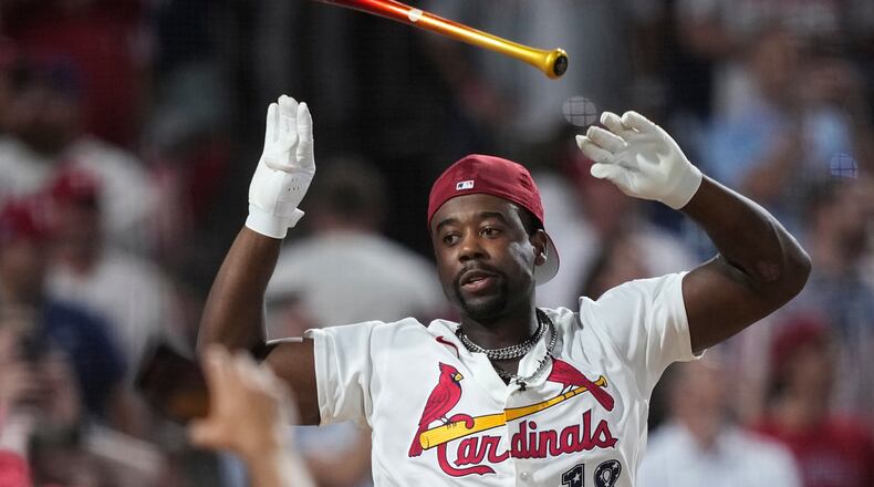 St. Louis Cardinals' Jordan Walker tosses the bat as he wins the MLB baseball All-Star Home Run Derby, Monday, July 13, 2026, in Philadelphia. (AP Photo/Matt Slocum)
