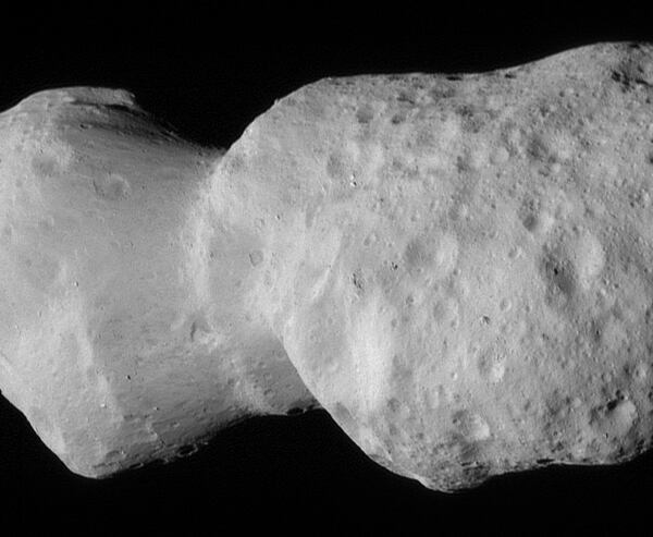 This photo provided by NASA shows the asteroid Donaldjohanson as seen by the Lucy spacecraft during its flyby on Sunday, April 20, 2025. (NASA/Goddard/SwRI/Johns Hopkins APL via AP)
