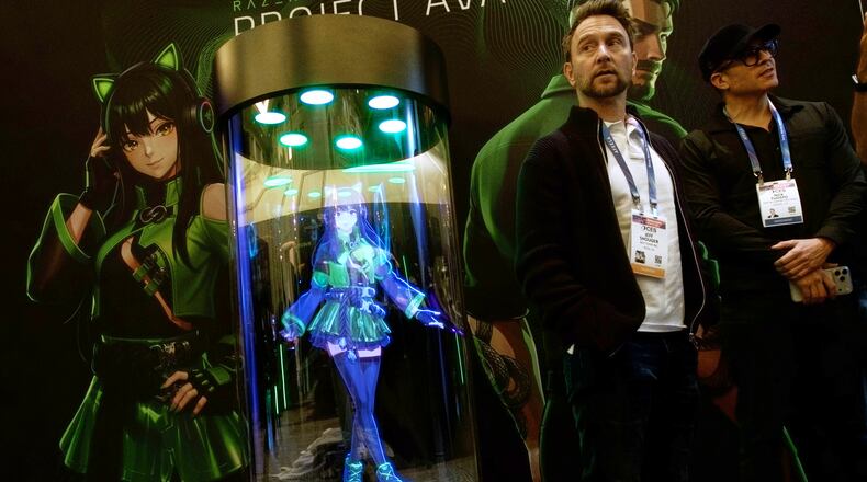 A Razer AI Desk Companion sits on display at the Razer booth during the CES tech show Tuesday, Jan. 6, 2026, in Las Vegas. (AP Photo/Ty ONeill)