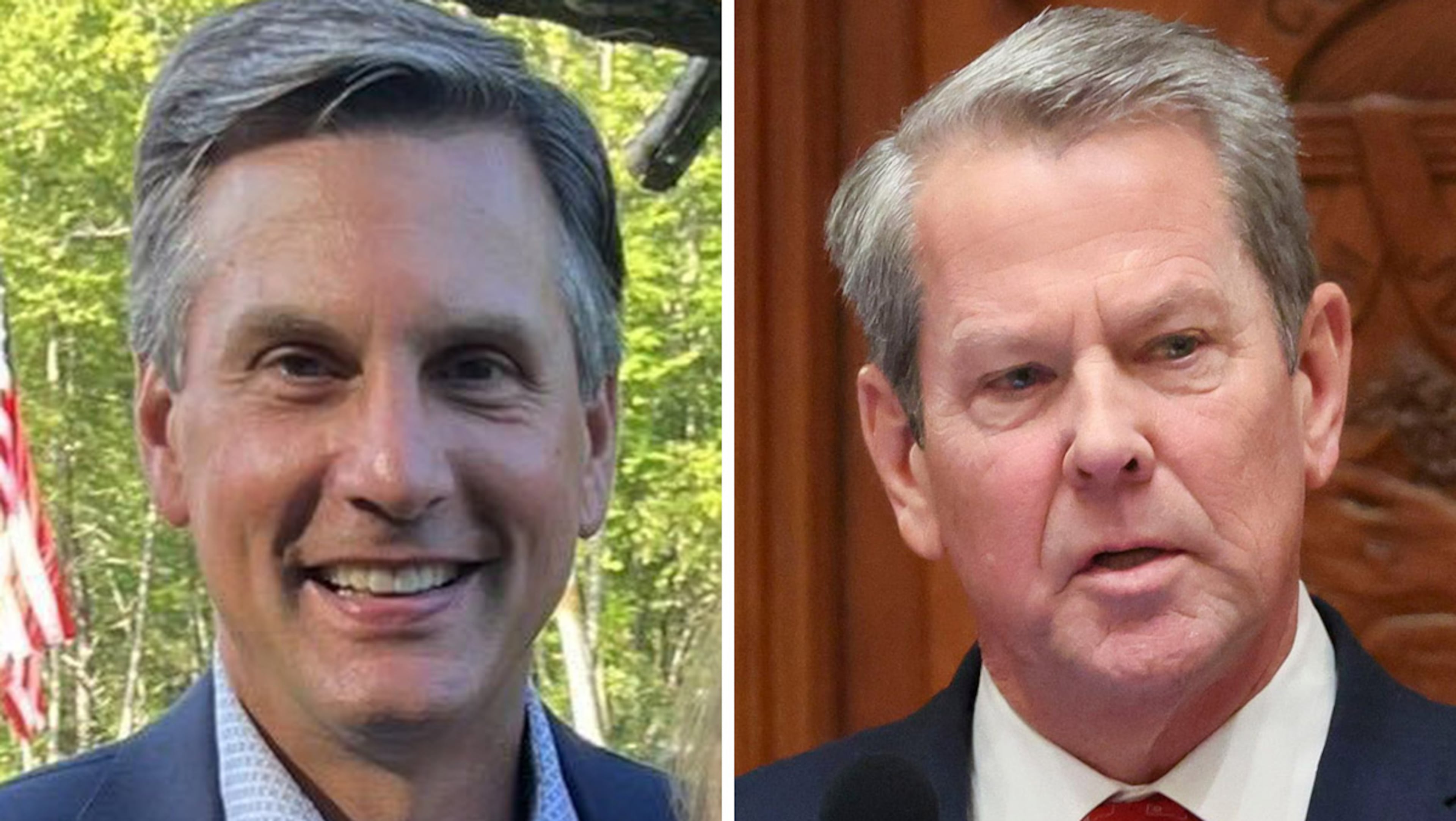 Gov. Brian Kemp (right) is putting his own machine behind Derek Dooley. Will it work? (Courtesy photo, AJC)