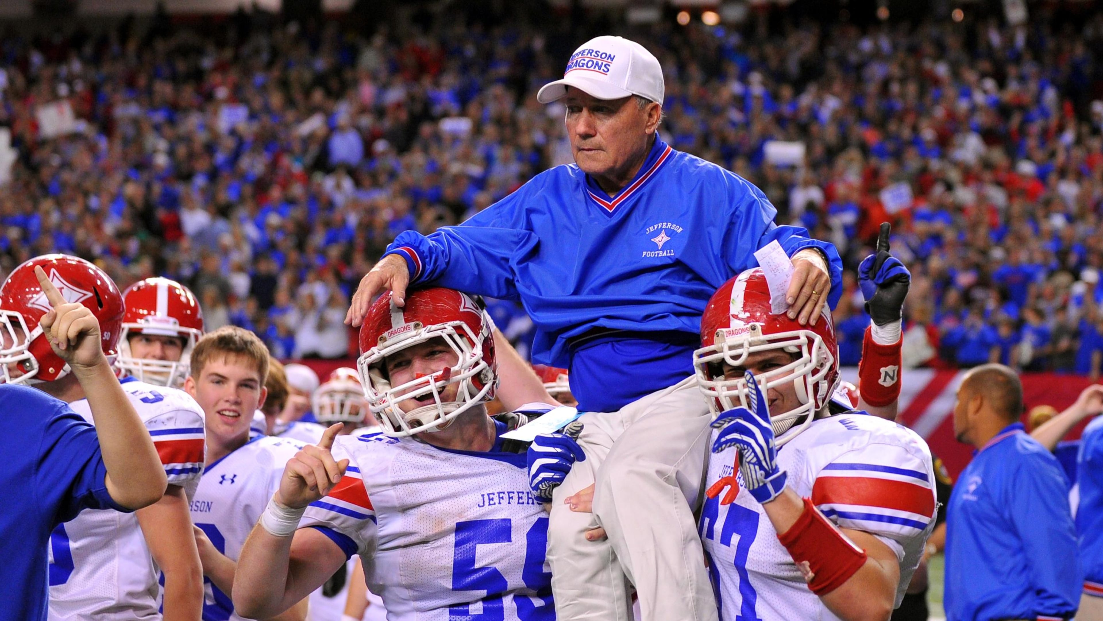 Jefferson head coach T. McFerrin after winning the Class AA state title in 2012, his final year coaching.