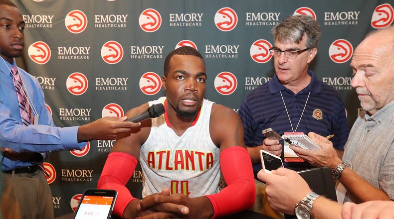 Paul Millsap takes questions during Hawks media day on Monday, Sept. 26, 2016, in Atlanta. Curtis Compton /ccompton@ajc.com