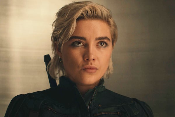 This image released by Marvel Studios shows Florence Pugh in a scene from "Thunderbolts." (Disney-Marvel Studios via AP)