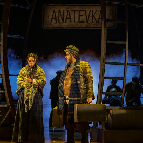 Mia Pinero as Hodel, left, and Itzik Cohen as Tevye in "Fiddler on the Roof" at the Alliance Theatre, a co-production with the Atlanta Opera, was selected as one of the nine best Atlanta theater productions of 2025 by critics of the AJC's partner publication ArtsATL. (Photo by Rafterman)