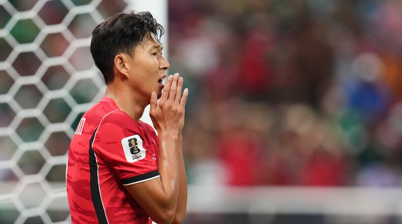 South Korea's Son Heung-min reacts during the World Cup Group A soccer match between South Korea and Czechia in Zapopan, near Guadalajara, Mexico, Thursday, June 11, 2026. (AP Photo/Matias Delacroix)