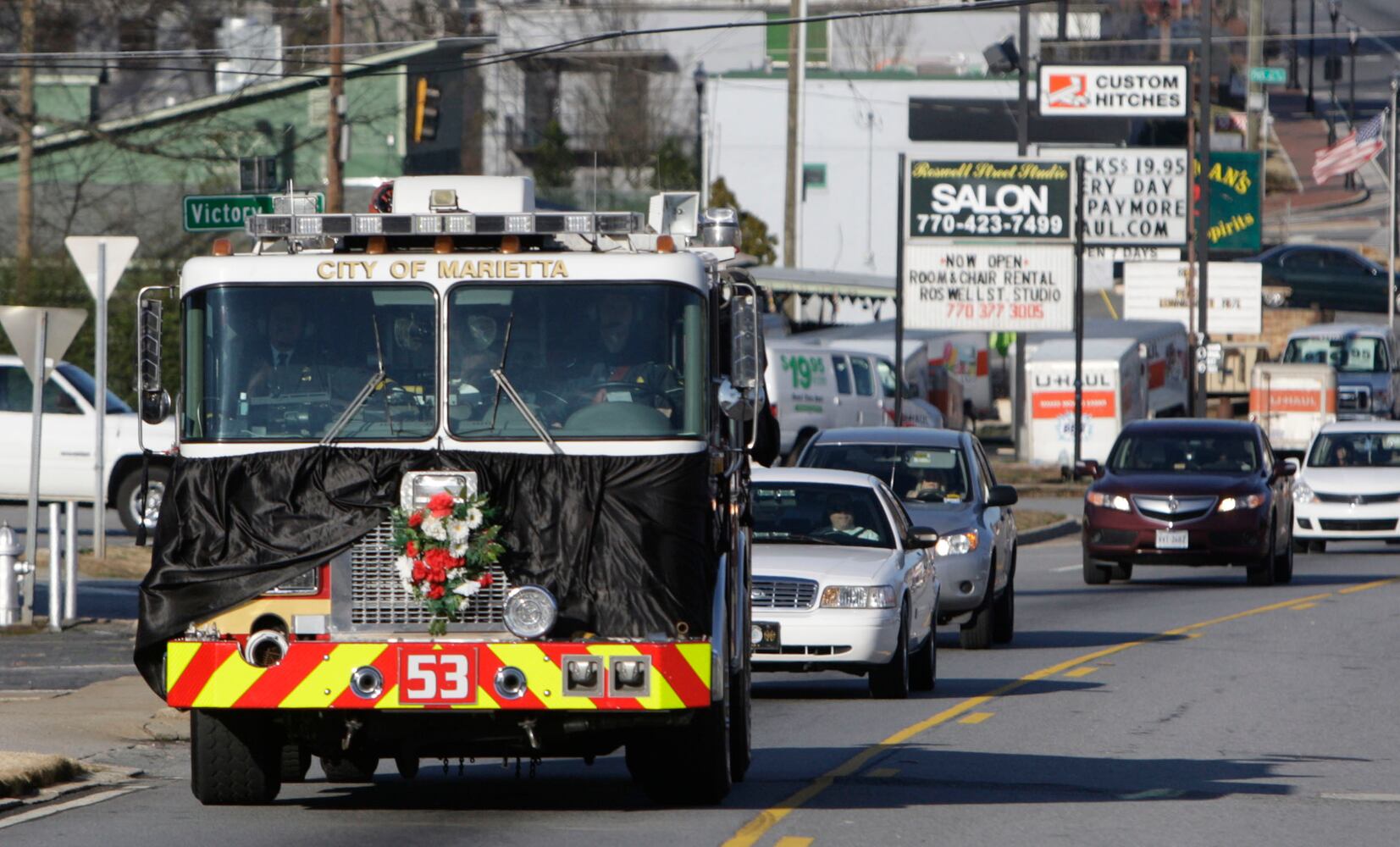 Services for Marietta firefighter Lonnie Lee Nutt at Roswell Street Baptist Church in Marietta
