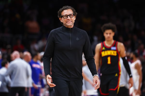 Hawks head coach Quin Snyder reacts to a call during an April 6 game against the Knicks. Not to our picks. (Colin Hubbard/AP)