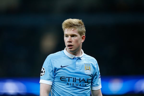 FILE - Manchester City's Kevin De Bruyne during the Champions League Group D soccer match between Manchester City and Sevilla at the Etihad Stadium, Manchester, England, Wednesday, Oct. 21, 2015. (AP Photo/Jon Super, file)