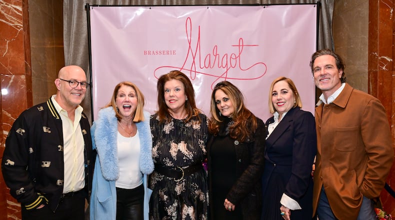 Rick Butgereit (from left), Meg Reggie, Jennifer Brett, Lisa Rayner, Marian Goldberg and Otto John Stupka are seen at the launch of Brasserie Margot at the Four Seasons Atlanta. (Courtesy of Kimberly Evans)