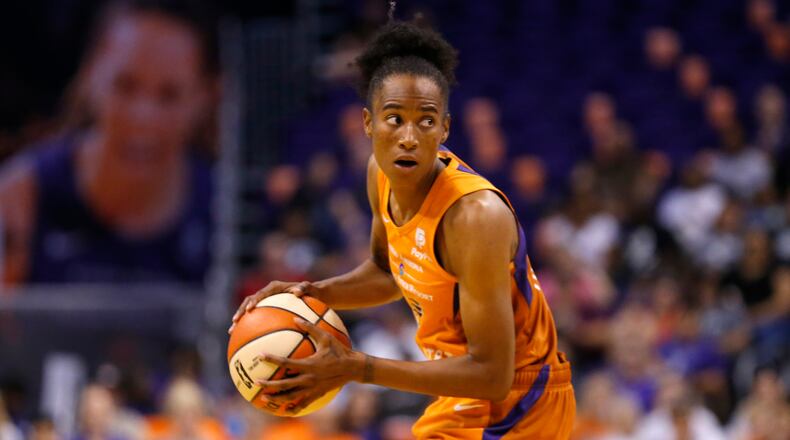 Phoenix Mercury guard Yvonne Turner (6) during a WNBA basketball game against the Atlanta Dream, Friday, Aug. 16, 2019, in Phoenix. (AP Photo/Rick Scuteri)