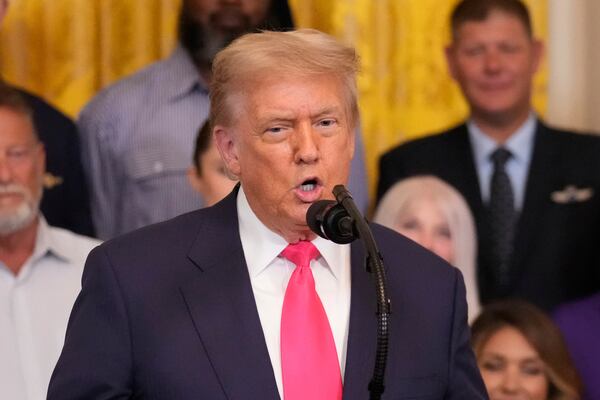 President Donald Trump speaks at an event to promote his domestic policy and budget agenda in the East Room of the White House, Thursday, June 26, 2025, in Washington. (AP Photo/Mark Schiefelbein)