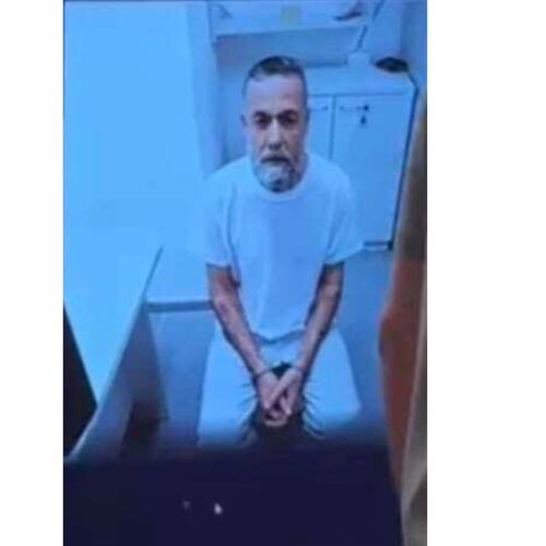 This image provided by the Physicians for Human Rights Israel (PHRI), Dr. Hussam Abu Safiya, who was head of the Kamal Adwan Hospital in Gaza and has been held in Israeli detention for the past 17 months without charge, is seen on a video call from prison during an Israeli Supreme Court hearing of an appeal by his lawyers to end his detention, in Jerusalem, Wednesday, June 10, 2026. (Physicians for Human Rights Israel (PHRI) via AP)