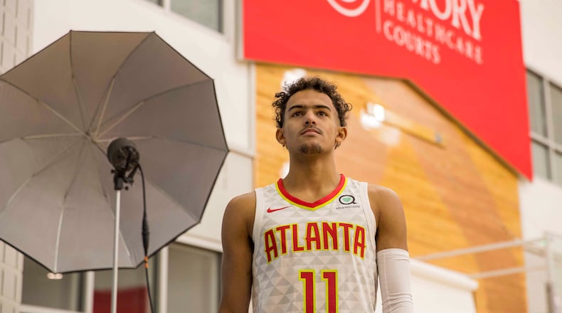 Atlanta Hawks guard Trae Young poses for a photo during the Atlanta Hawks Media day at the Emory Sports Medicine Complex, Monday, September 24, 2018. (ALYSSA POINTER/ALYSSA.POINTER@AJC.COM)