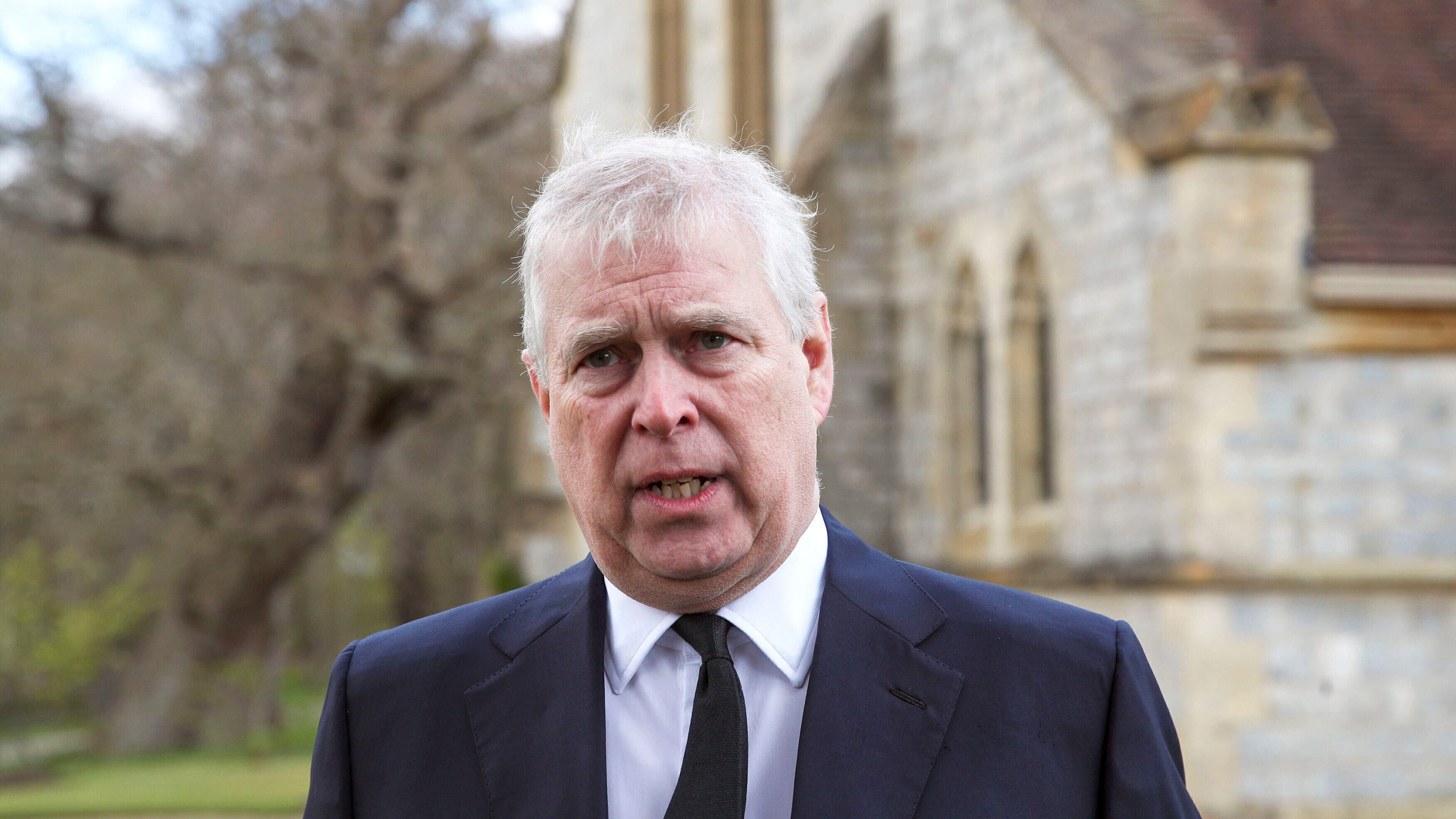 FILE - Britain's Prince Andrew speaks during a television interview at the Royal Chapel of All Saints at Royal Lodge, Windsor, April 11, 2021. (Steve Parsons/Pool Photo via AP, File)