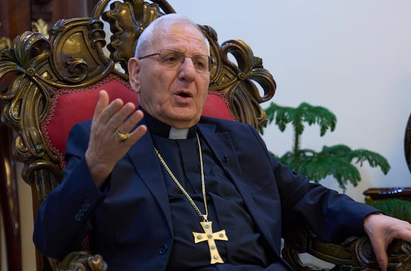 Louis Sako, patriarch of Iraq's Chaldean Catholic Church, speaks during an interview with The Associated Press in Baghdad, Iraq, Monday, April 21, 2025. (AP Photo/Hadi Mizban)