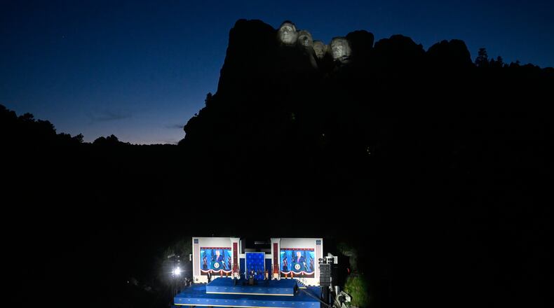 President Donald Trump speaks at Mount Rushmore National Memorial, Friday, July 3, 2026, near Keystone, S.D. (AP Photo/Matt Gade)