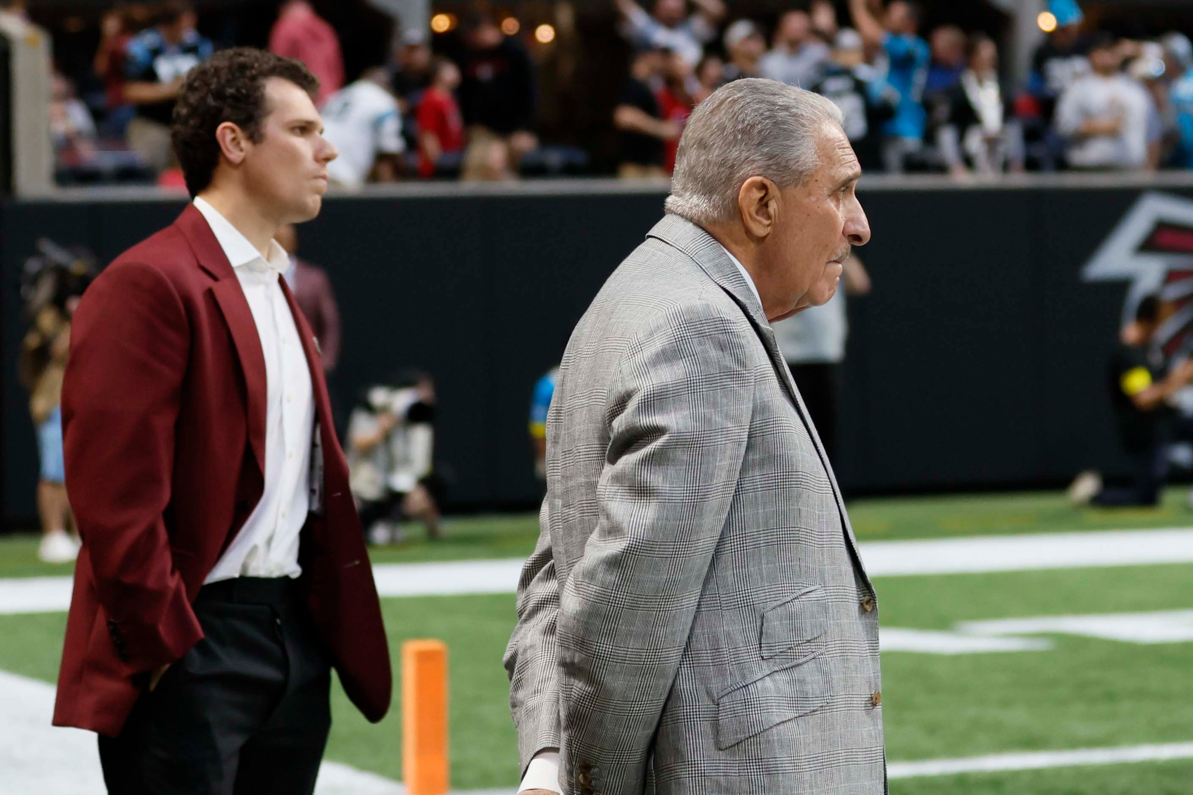 Atlanta Falcons owner Arthur Blank watches as Carolina Panthers kicker Ryan Fitzgerald makes the game-winning field goal to beat the Atlanta Falcons 30-27 in overtime at Mercedes-Benz Stadium in Atlanta on Sunday, Nov. 16, 2025. (Miguel Martinez/AJC)