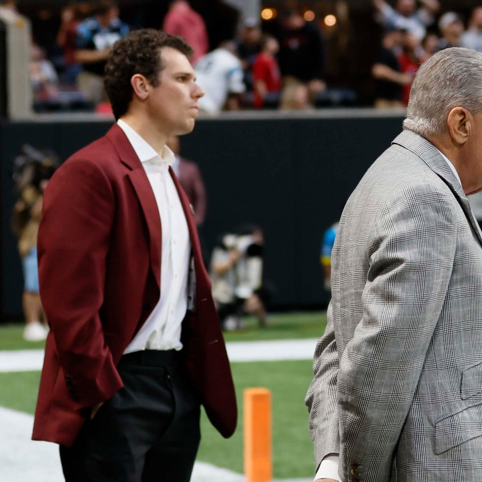 Atlanta Falcons owner Arthur Blank watches as Carolina Panthers kicker Ryan Fitzgerald makes the game-winning field goal to beat the Atlanta Falcons 30-27 in overtime. The Falcons' loss was their fifth straight and dropped them to 3-7. (Miguel Martinez/AJC)