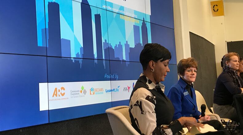 Atlanta mayoral candidates Keisha Lance Bottoms, left, and Mary Norwood at Friday's education conversation.