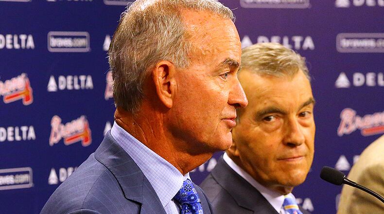 Braves president John Schuerholz (right) tapped John Hart (left) as interim general manager John Hart after the dismissal of Frank Wren.