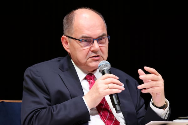 High Representative for Bosnia and Herzegovina Christian Schmidt speaks during a panel discussion at the NATO Parliamentary Assembly in Dayton, Ohio, Friday, May 23, 2025. (AP Photo/Paul Vernon)