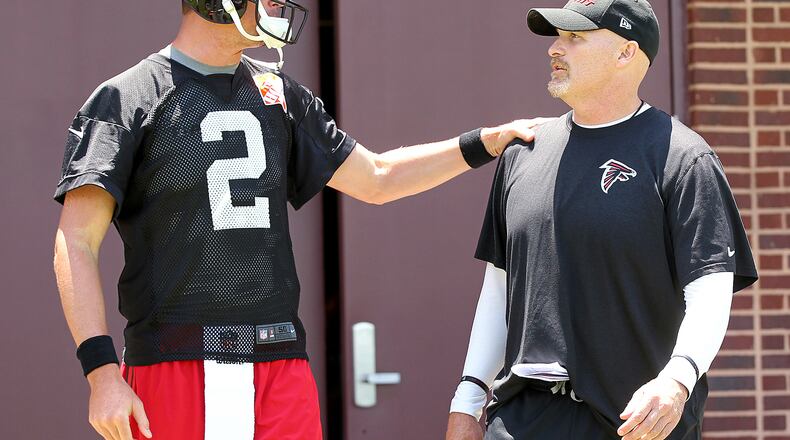 The Falcons, led by quarterback Matt Ryan and head coach Dan Quinn, have already clinched the team’s first NFC South Division title since 2012 with one game left in the regular season. (Curtis Compton/ccompton@ajc.com)