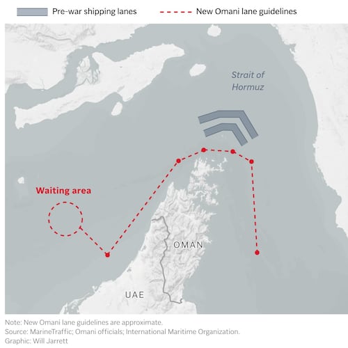 Map showing the approximate route of a new shipping lane by Oman. (AP Digital Embed)