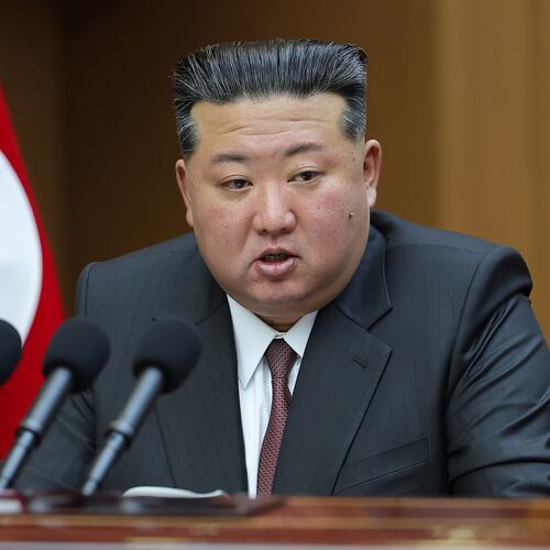 FILE - In this photo provided by the North Korean government, its leader Kim Jong Un delivers a speech during a session of the Supreme People's Assembly at parliament in Pyongyang, North Korea, on March 23, 2026. Independent journalists were not given access to cover the event depicted in this image distributed by the North Korean government. The content of this image is as provided and cannot be independently verified. (Korean Central News Agency/Korea News Service via AP, File)