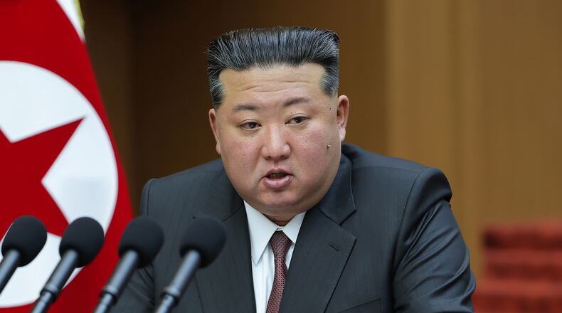 FILE - In this photo provided by the North Korean government, its leader Kim Jong Un delivers a speech during a session of the Supreme People's Assembly at parliament in Pyongyang, North Korea, on March 23, 2026. Independent journalists were not given access to cover the event depicted in this image distributed by the North Korean government. The content of this image is as provided and cannot be independently verified. (Korean Central News Agency/Korea News Service via AP, File)