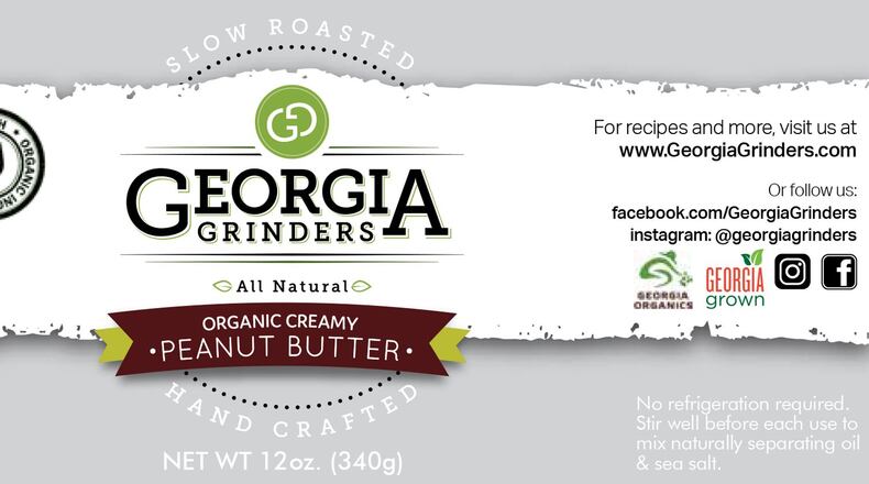This spring, Atlanta-based Georgia Grinders will launch the first USDA-certified-organic peanut butter made from Georgia-grown peanuts. Pictured is a mock-up of the label for the product. CONTRIBUTED BY GEORGIA GRINDERS