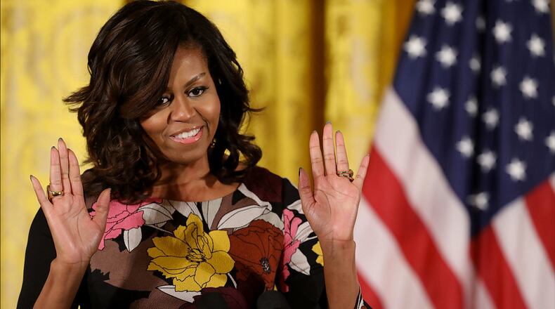 U.S. first lady Michelle Obama delivers opening remarks during the final Joining Forces event in the East Room of the White House November 14, 2016 in Washington, DC.