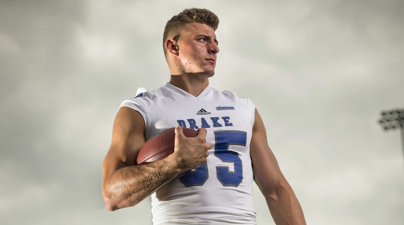 Drake tight end Eric Saubert is impressing as an NFL Draft prospect at the Shine Game practices.(Photo: Rodney White/The Register)