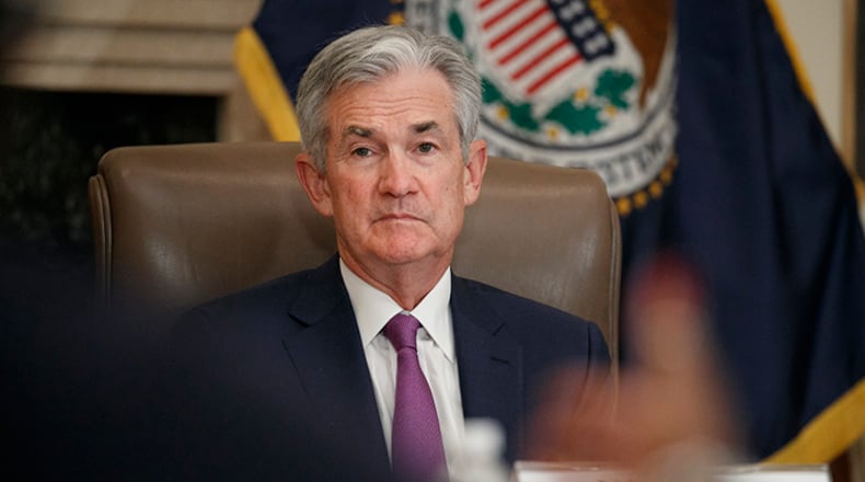 Federal Reserve Chairman Jerome Powell listens to feedback during a recent panel at the Federal Reserve Board Building in Washington. The Fed concludes its two-day meeting Wednesday.