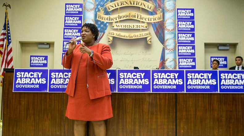 Stacey Abrams in October 2018. (ALYSSA POINTER/ALYSSA.POINTER@AJC.COM)