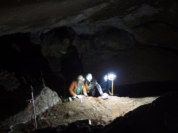 This image provided by Jean-Marc Pétillon shows an excavation, in which several dozen whale bone objects were discovered, led by Christian Normand in 2022 in Pyrénées-Atlantiques, France. (Jean-Marc Pétillon via AP)