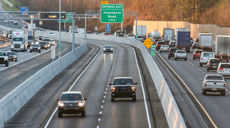 The I-75 South Metro Express Lanes in Clayton and Henry counties are just some of the new lanes coming to metro Atlanta over the next decade or more. JOHN SPINK /JSPINK@AJC.COM