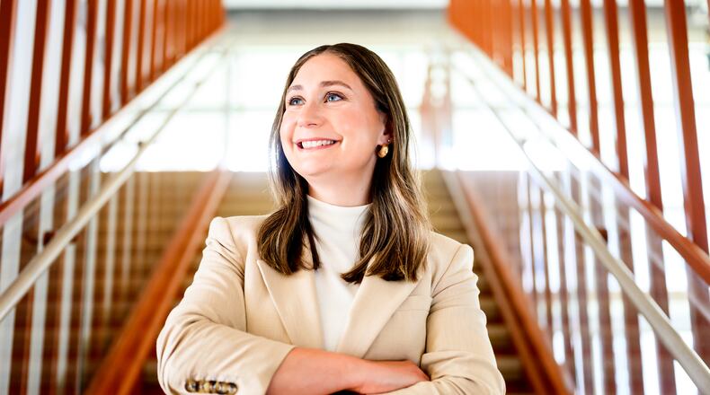 Anthropic co-founder and president Daniela Amodei stands for a portrait at her company's San Francisco headquarters on Friday, May 22, 2026. (AP Photo/Noah Berger)